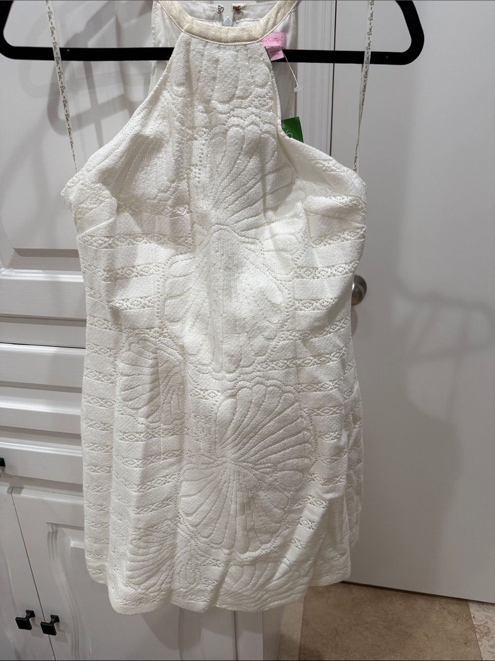 Lilly Pulitzer White Textured Halter Shell-Pattern Tank